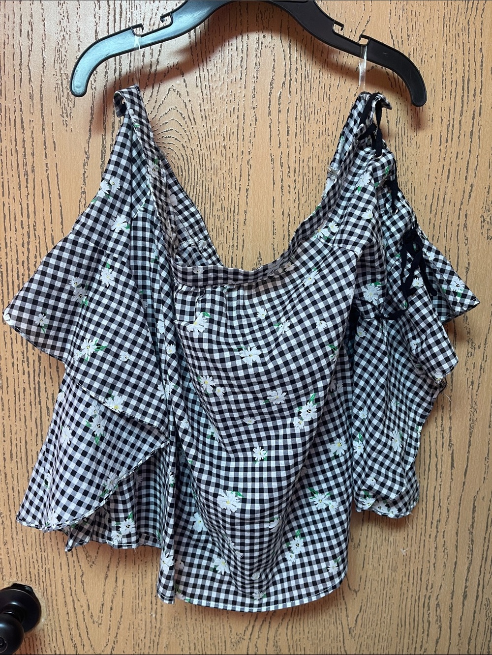 My Michelle Black & White Gingham Floral Ruffle Camisole